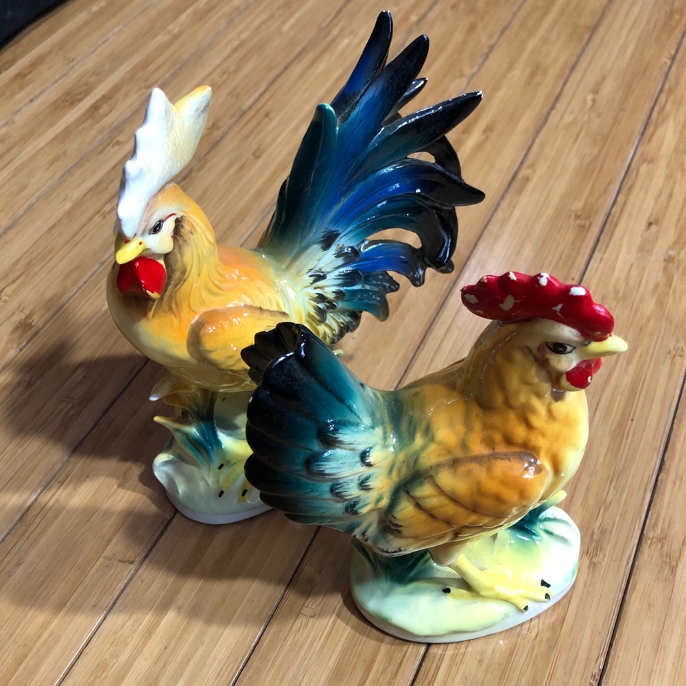 1960s Norcrest Porcelain Phoenix Chicken Figurine Norcrest Japan- Set of 2